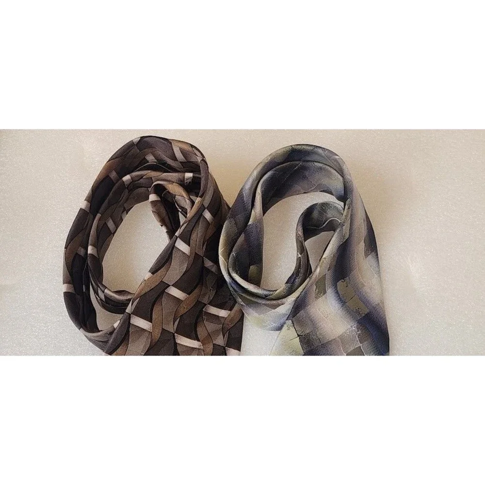 Kilburne & Finch Stafford Men Neck Tie 2pc Set 100% Silk Gray Tan Blue Hand Sewn